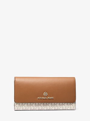 Cartera grande de piel con tres pliegues y logotipo