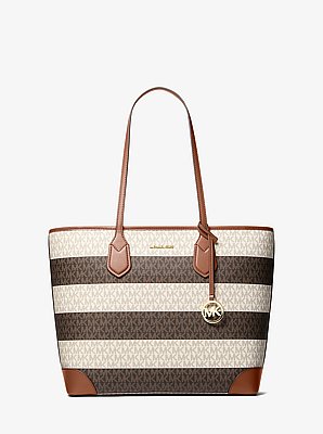 Eva Large Striped Signature Logo Tote Bag