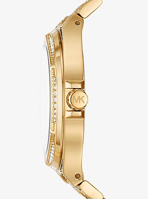 Oversized Lennox Animal Pav&eacute; Gold-Tone Watch