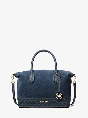 Hyde Medium Suede and Signature Logo Satchel