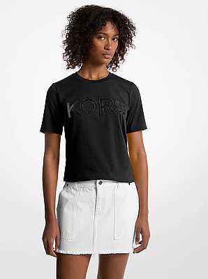 Sequined Logo Cotton T-Shirt