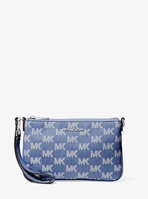 Petite pochette-bracelet Jet Set Travel en denim jacquard &agrave; logo