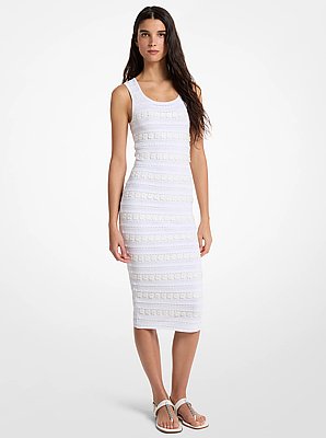 Floral Embellished Stretch Knit Midi Dress