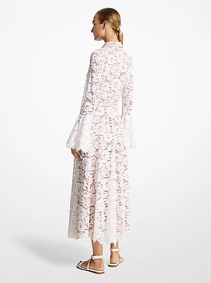 Floral Lace Bracelet-Sleeve Shirtdress