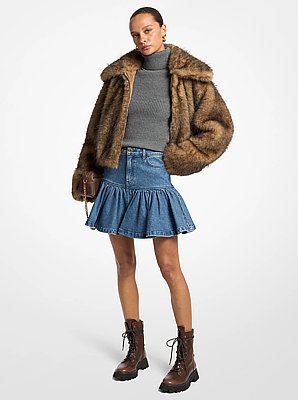 Ruffled Denim Mini Skirt 