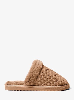 Liddy Logo Debossed Velvet and Faux Fur Slipper