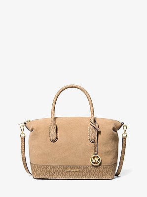 Hyde Medium Suede and Signature Logo Satchel