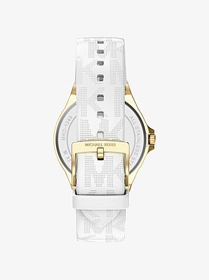 Lennox Pav&eacute; Gold-Tone and Logo Silicone Strap Watch