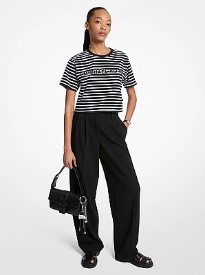 T-shirt cropped in cotone a righe con logo