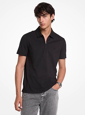 Cotton Blend Piqu&eacute; Zip-Up Polo Shirt