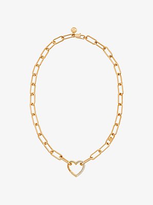 Pav&eacute; Heart Curb-Link Necklace