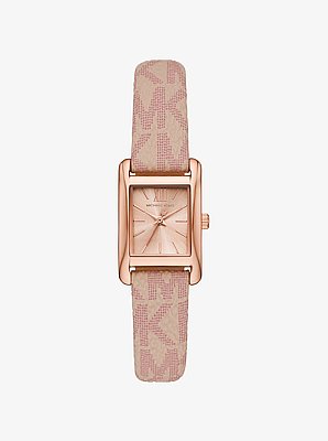 Petite Monroe Rose Gold-Tone and Logo Strap Watch