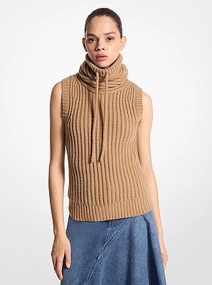 Cashmere Sleeveless Funnel-Neck Sweater