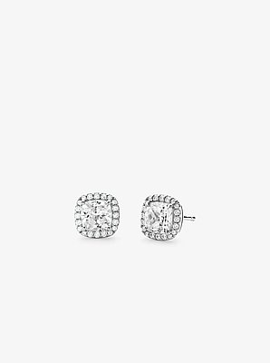 Aretes de tuerca con pav&eacute; de plata de ley chapada en metales preciosos