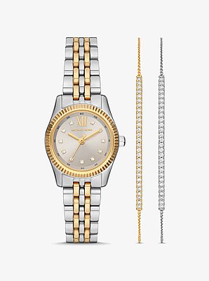 Lexington Pav&eacute; Two-Tone Watch and Slider Bracelet Gift Set