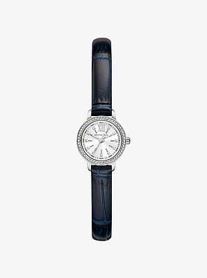 Reloj Melissa micro en tono plateado con piel con relieve de cocodrilo con pav&eacute;
