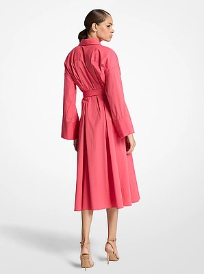 Kimono Sleeve Stretch Cotton Poplin Shirtdress