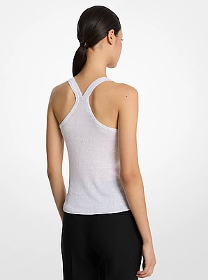 Camiseta sin mangas de mezcla de lino y algod&oacute;n superfino con canal&eacute;