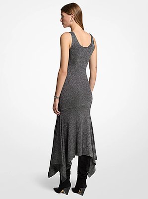 Metallic Knit Asymmetric Dress