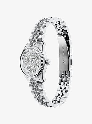 Petite Lexington Pav&eacute; Silver-Tone Watch
