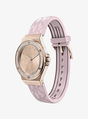 Lennox Pav&eacute; Rose Gold-Tone and Logo Silicone Strap Watch