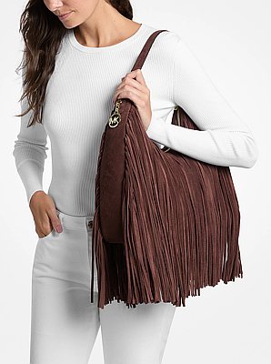 Bolso de hombro hobo Nayla mediano de gamuza con flecos