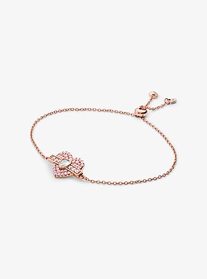 Pulsera con coraz&oacute;n de plata de ley con chapado en oro rosa de 14&nbsp;K e incrustaciones
