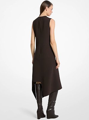Vestido recto asim&eacute;trico de crep&eacute; de lana el&aacute;stico de doble cara