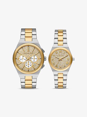 Set de relojes Lennox para &eacute;l y para ella de dos tonos con incrustaciones