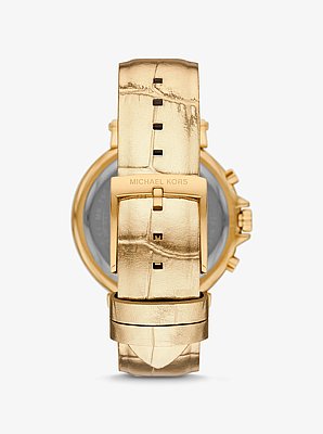 Reloj Maren en tono dorado con correa de piel con motivo de cocodrilo en relieve