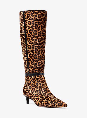 Nalia Leopard Print Calf Hair Kitten Heel Boot
