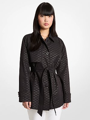 Cropped Logo Print Woven Trench Coat