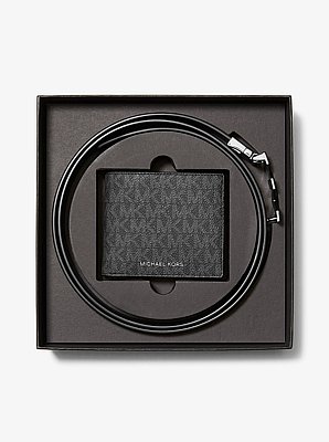 Set de regalo de cartera y cintur&oacute;n reversible con logotipo