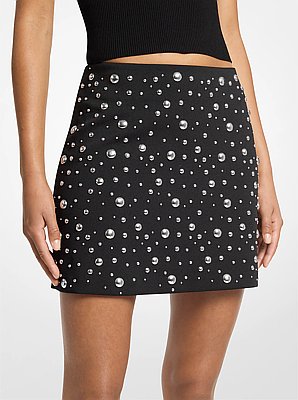 Studded Stretch Crepe Mini Skirt
