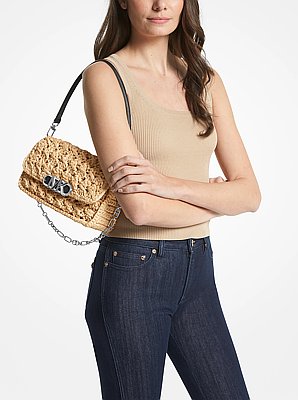 Bolso de hombro Parker mediano de rafia tejida
