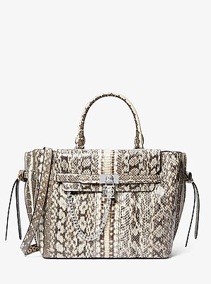 Bolso satchel Hamilton Legacy grande de piel de serpiente con cintur&oacute;n