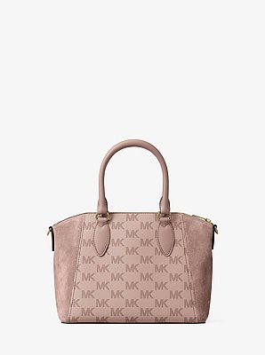 Geantă satchel Sienna, de mici dimensiuni, din piele și jacard cu logo