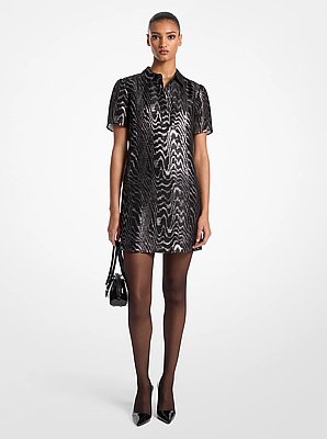 Metallic Moir&eacute; Silk Blend T-Shirt Dress