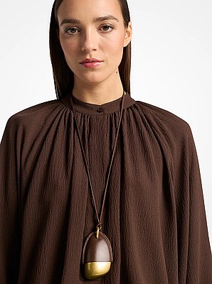 Brushed Brass and Leather Wrapped Pendant Necklace