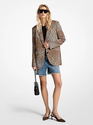 Blazer en cr&ecirc;pe extensible &agrave; imprim&eacute; gu&eacute;pard