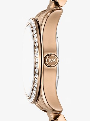 Mini Lexington Pav&eacute; Brushed Beige Gold-Tone Watch