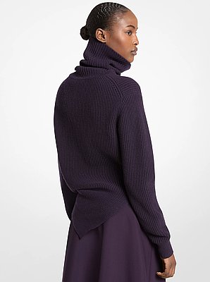 Ribbed Cashmere Bias Turtleneck Sweater