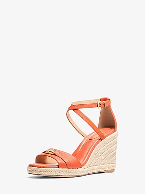 Mandy Saffiano Leather Wedge Sandal