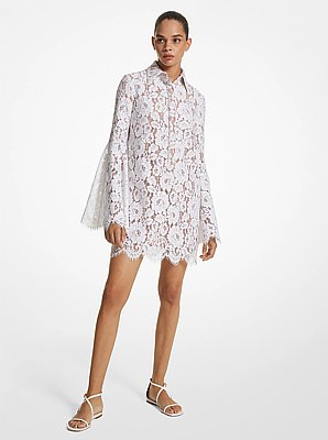 Floral Lace Bell-Sleeve Shirtdress