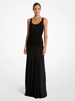 Vestido de noche de tirantes fruncido de punto el&aacute;stico mate