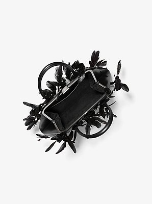 Sofia Large Hand-Embroidered Feather Leather Frame Satchel