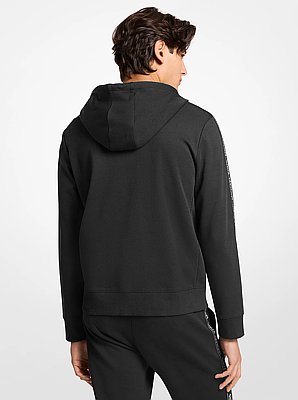 Chandail &agrave; capuchon en coton &agrave; fermeture &agrave; glissi&egrave;re avec bande &agrave; logo