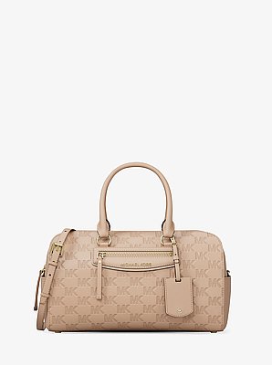 Jet Set Travel Medium Logo Embossed Leather Duffel Crossbody Bag