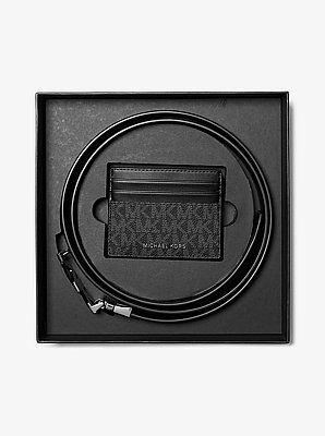 Kartenetui und G&uuml;rtel mit Signature-Logomuster im Geschenkset