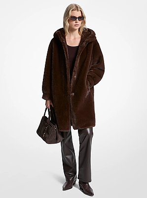 Mantel mit Kapuze aus Kunstpelz